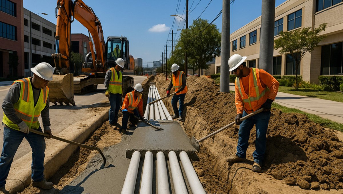 multiple conduit pipes installed at Houston utility project